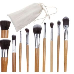 MakeUp Brush Travel Set Natural Bamboo Handles Soft Bristles Starter Kit