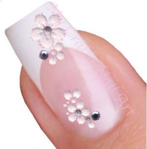 White Flower Rhinestone Adhesive Nail Stickers Decals Art